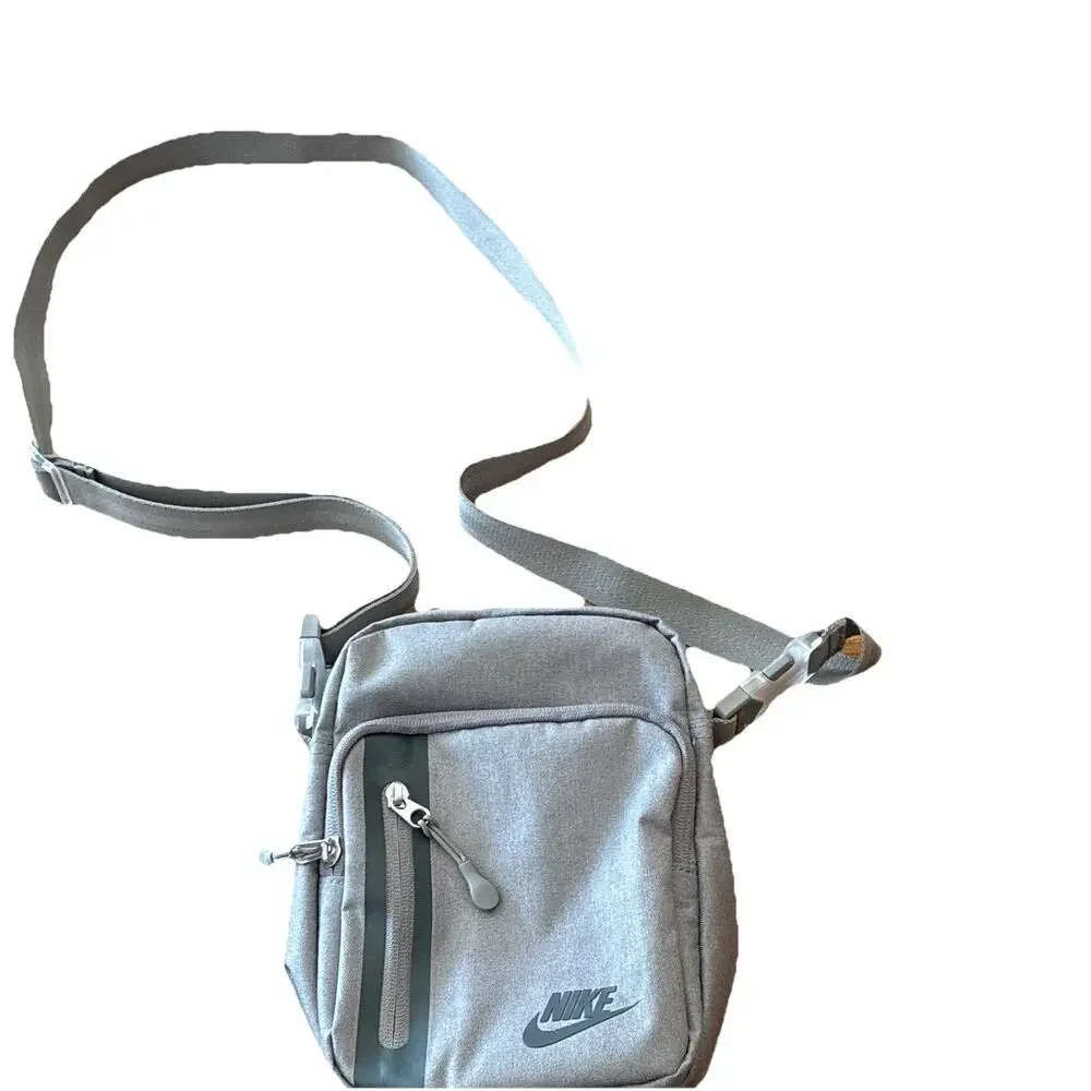 Nike Gray Solid Crossbody Bag Zip Closure Cross-Body Strap Casual Travel